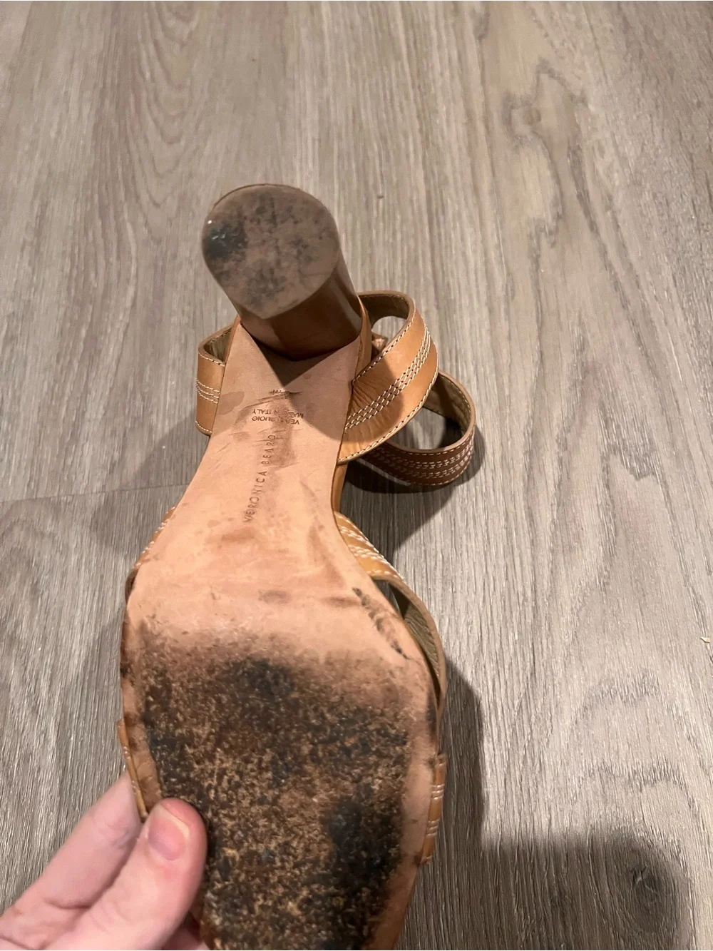 Veronica Beard Tan Leather Ankle-Strap Block Heels